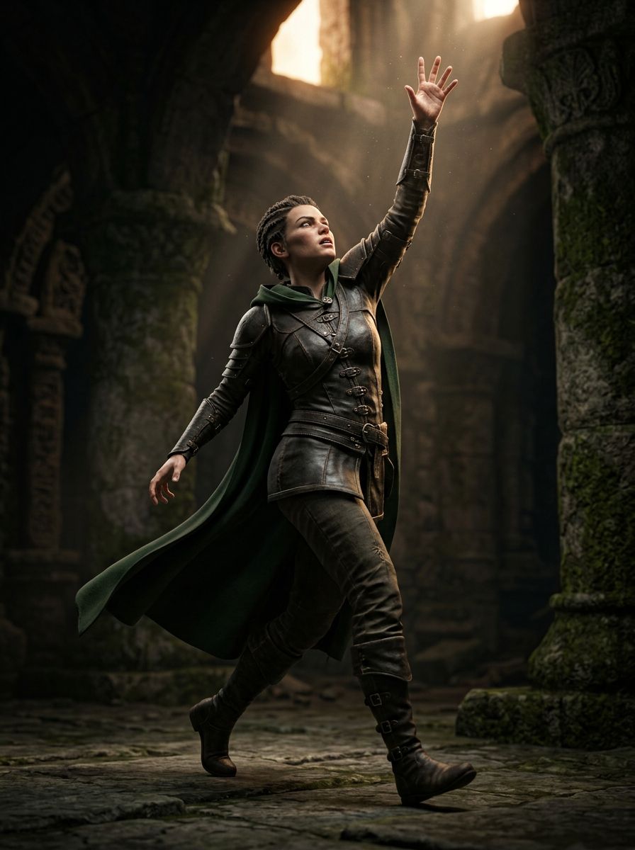 Female character reaching